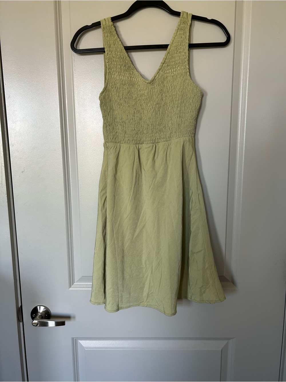 Princess Polly Sage Green Smocked V-Neck Mini Dress - Picture 5 of 5